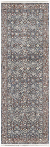 10' Blue And Red Floral Power Loom Stain Resistant Runner Rug